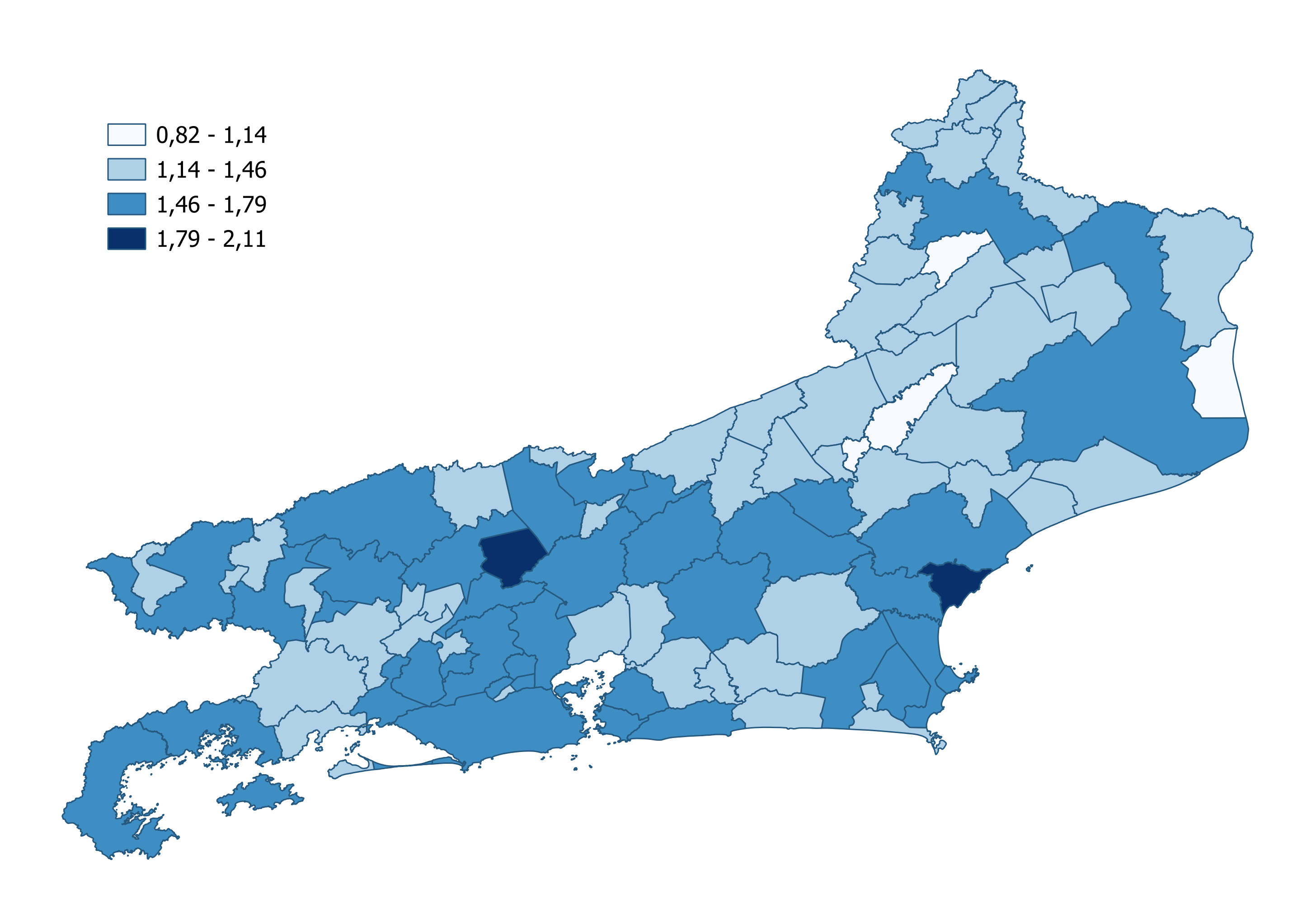 Percentage of literate people by municipality